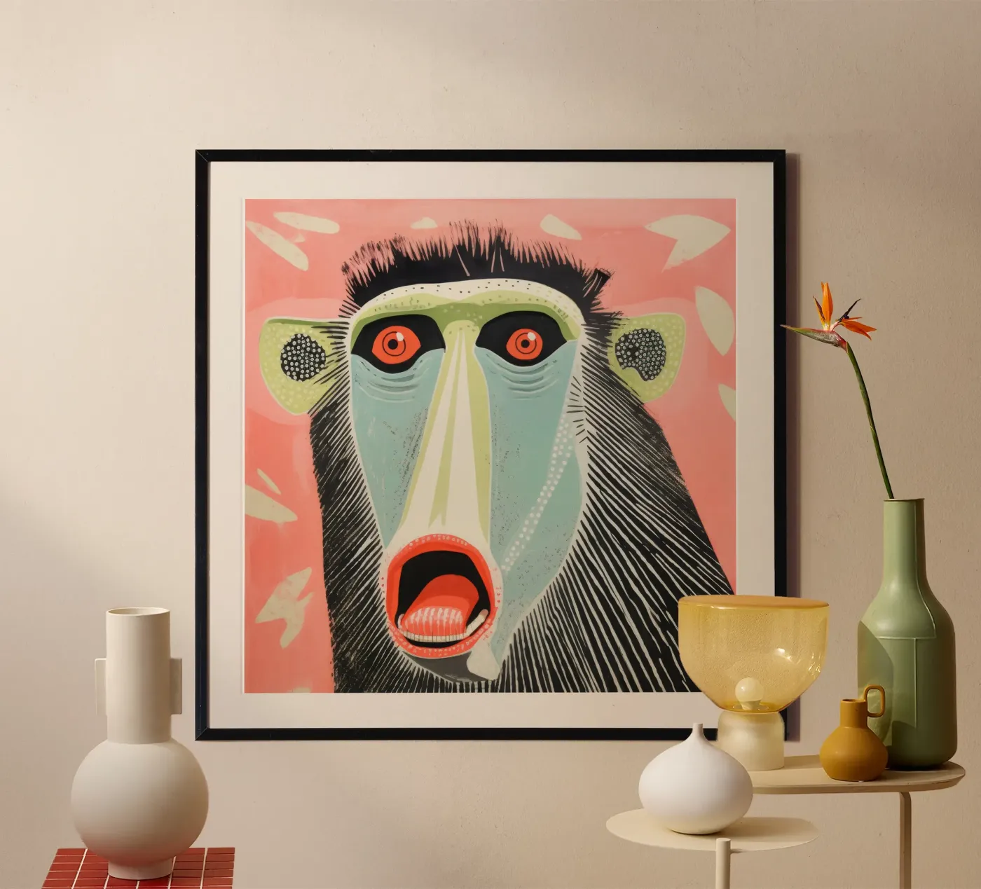 Mandrillo verde poster da Minimal Animal Art