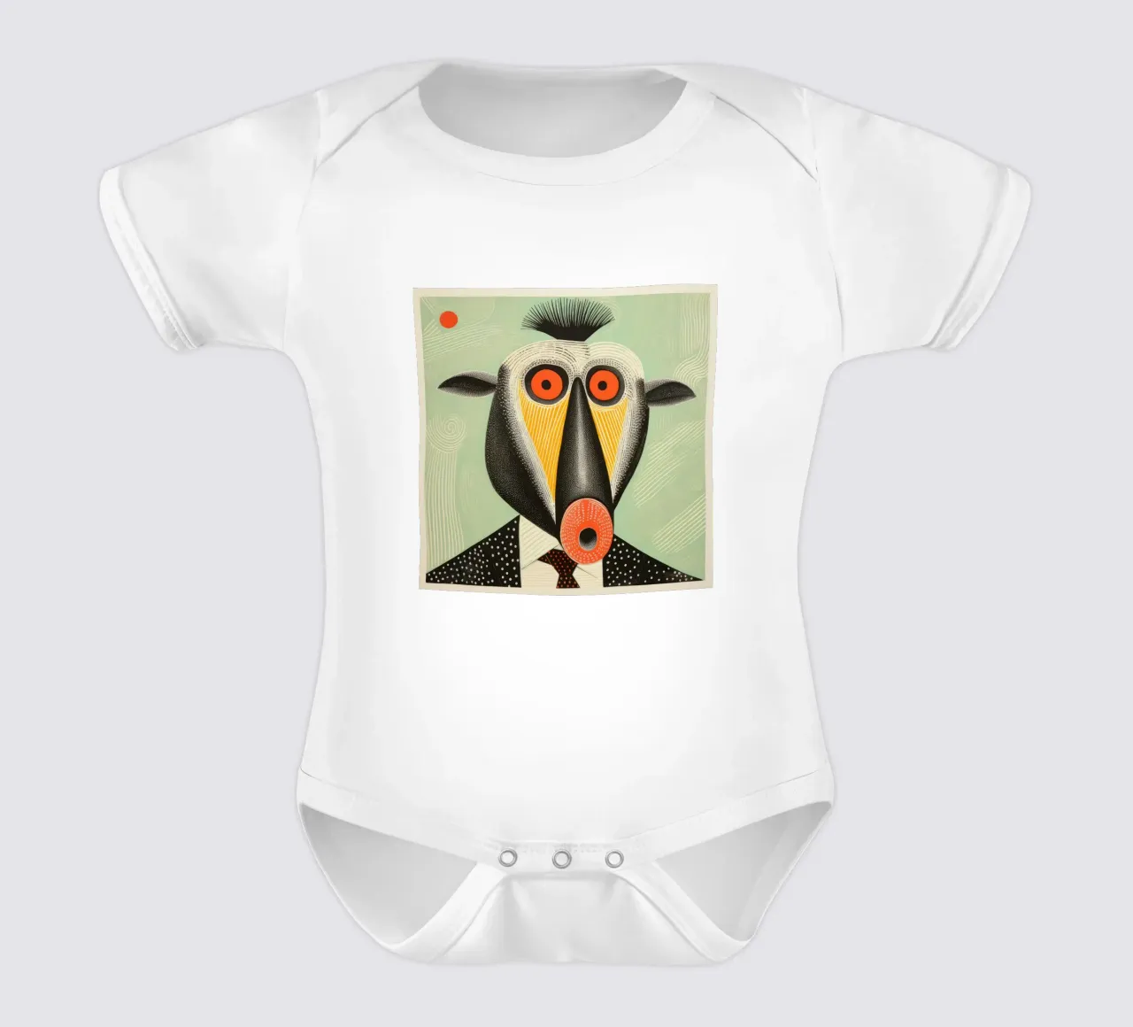 Green Mandrill 3 short-sleeve baby romper by Minimal Animal Art