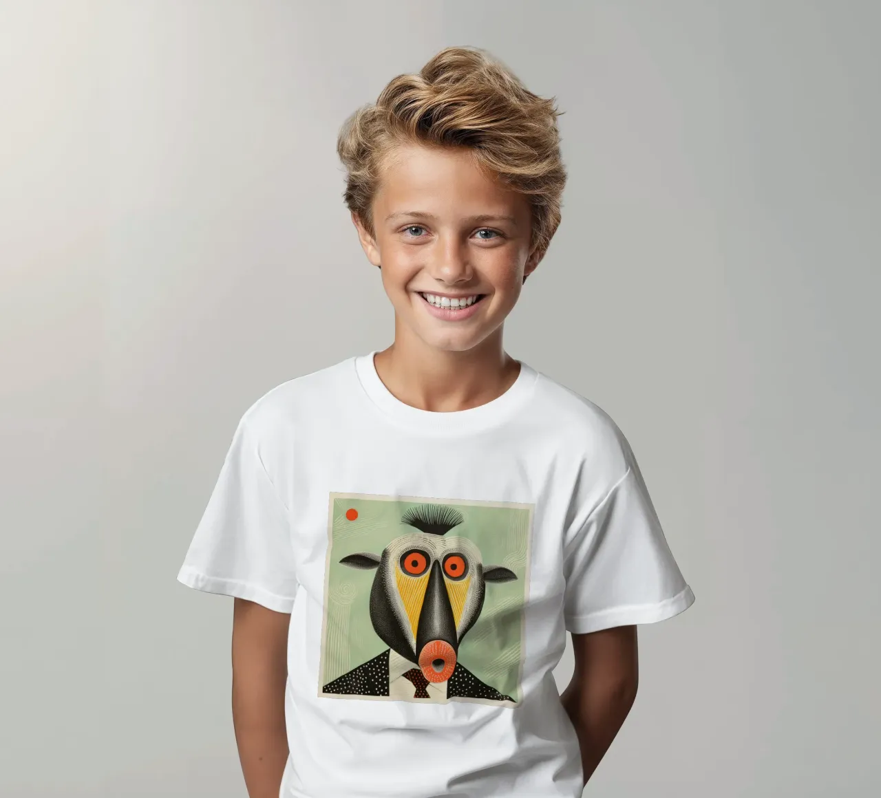 Green Mandrill 3 kids t-shirt by Minimal Animal Art