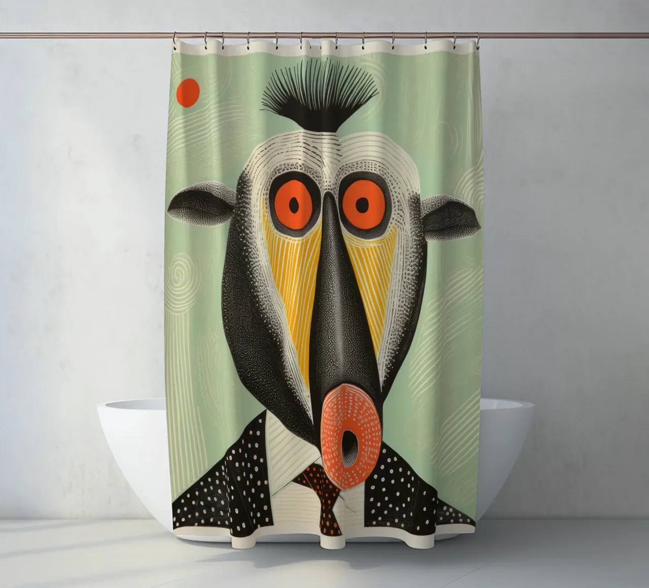 Green Mandrill 3 shower curtain by Minimal Animal Art