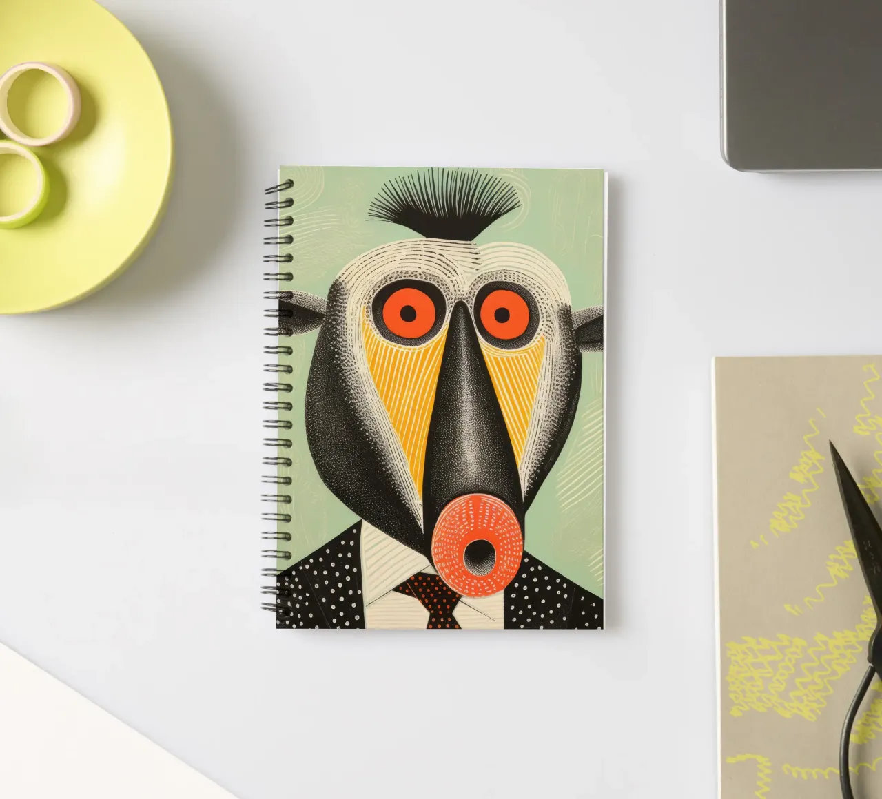 Green Mandrill 3 spiral notebook by Minimal Animal Art