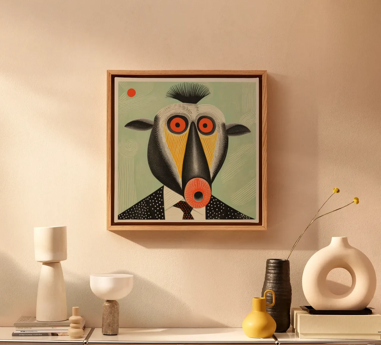 Groene mandril 3 canvas met Baklijst van Minimal Animal Art