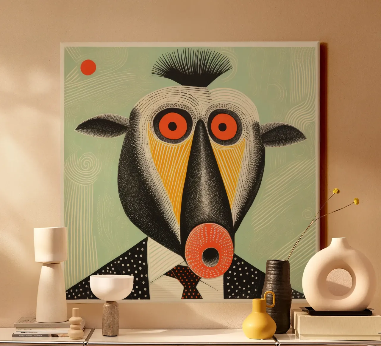 Groene mandril 3 canvas met Baklijst van Minimal Animal Art