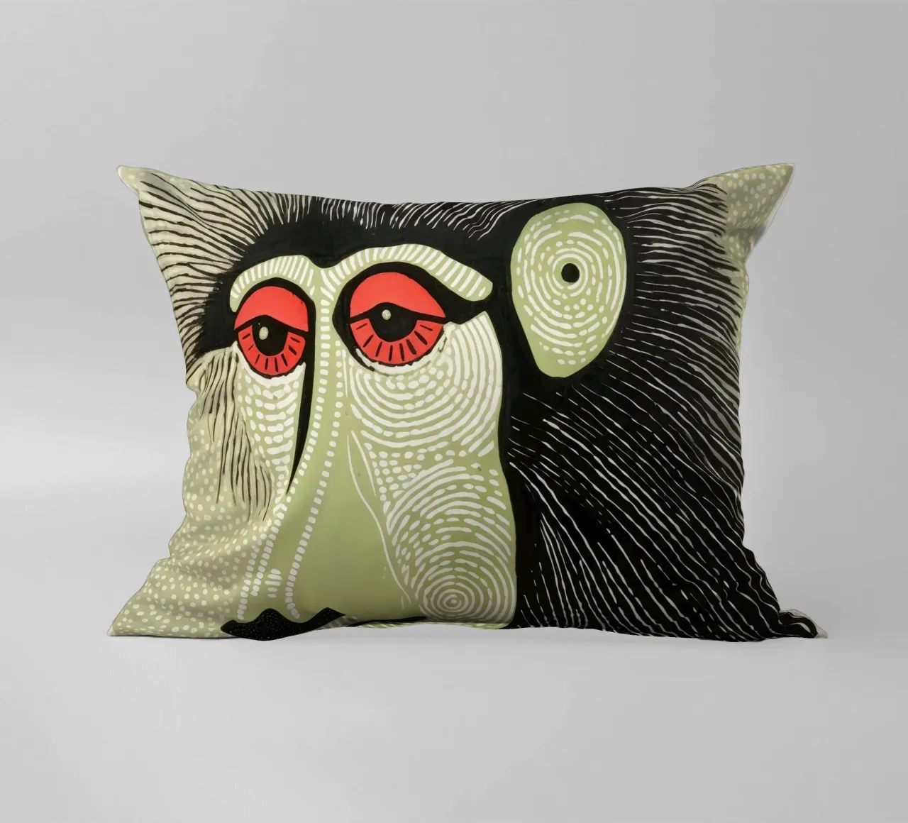 Mandrillo verde 4 cuscino da Minimal Animal Art