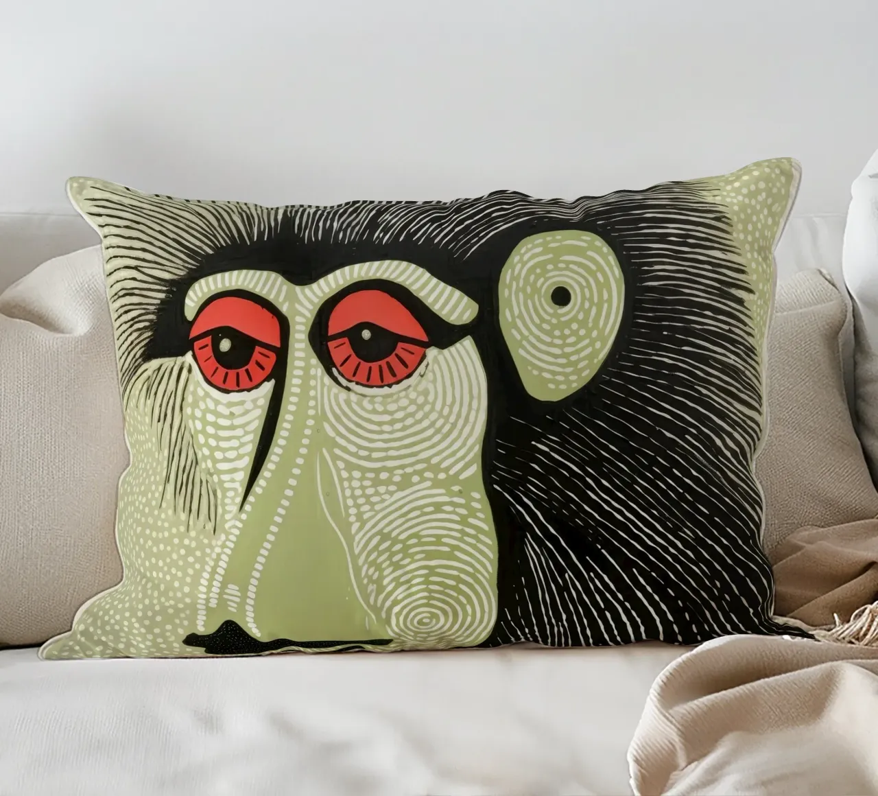 Mandrillo verde 4 cuscino da Minimal Animal Art