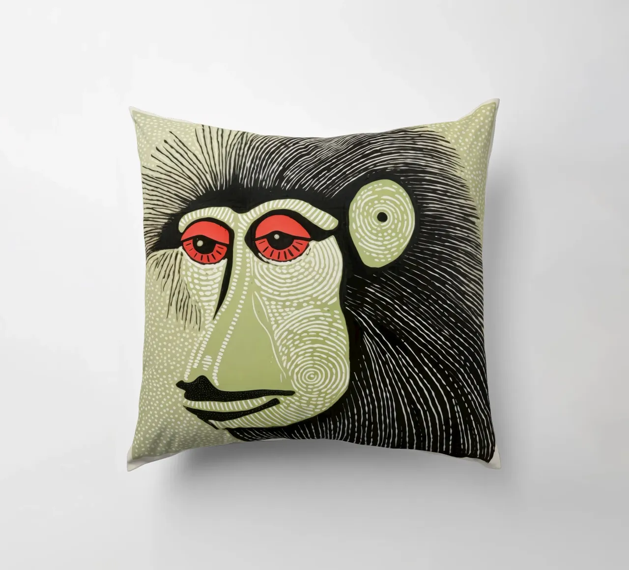 Mandrillo verde 4 cuscino da Minimal Animal Art