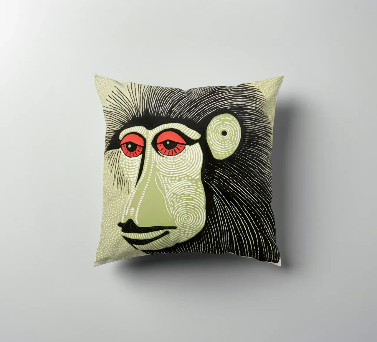 Mandrillo verde 4 cuscino da Minimal Animal Art