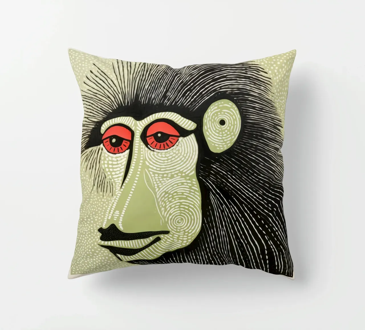 Mandrillo verde 4 cuscino da Minimal Animal Art