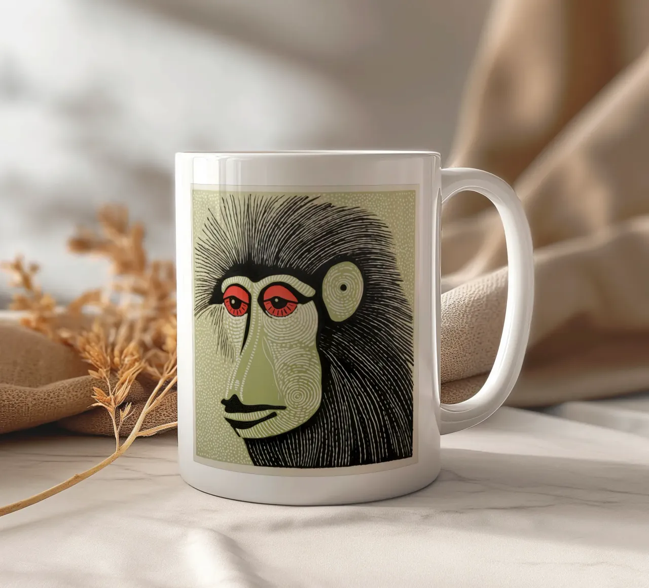 Mandrillo verde 4 tazza in ceramica da Minimal Animal Art