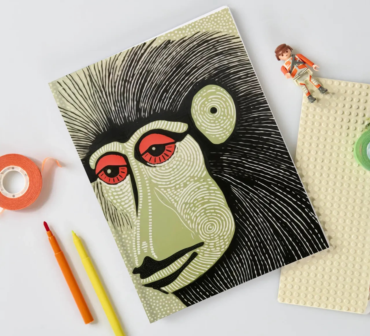Mandrill vert 4 carnet de notes de Minimal Animal Art