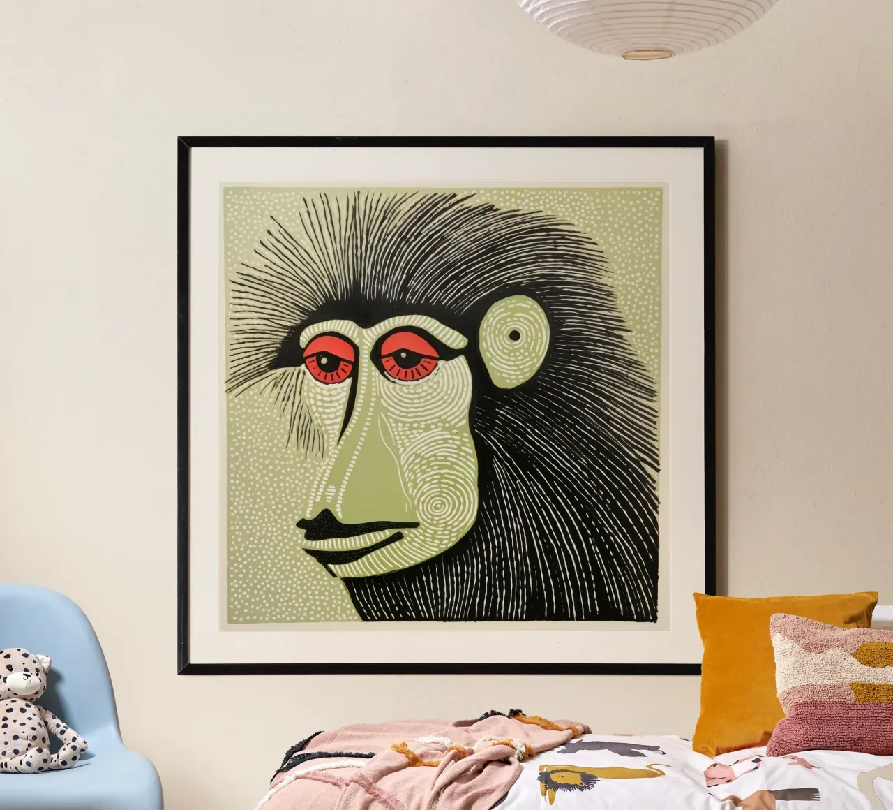 Mandrillo verde 4 poster da Minimal Animal Art