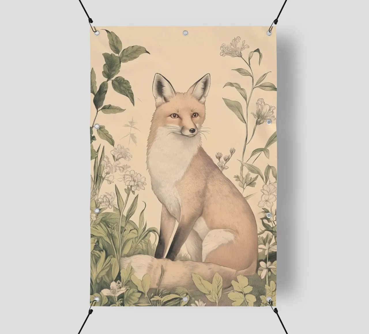 Illustrazione della volpe in Wild Botanical telo in pvc da Melloi Art Print