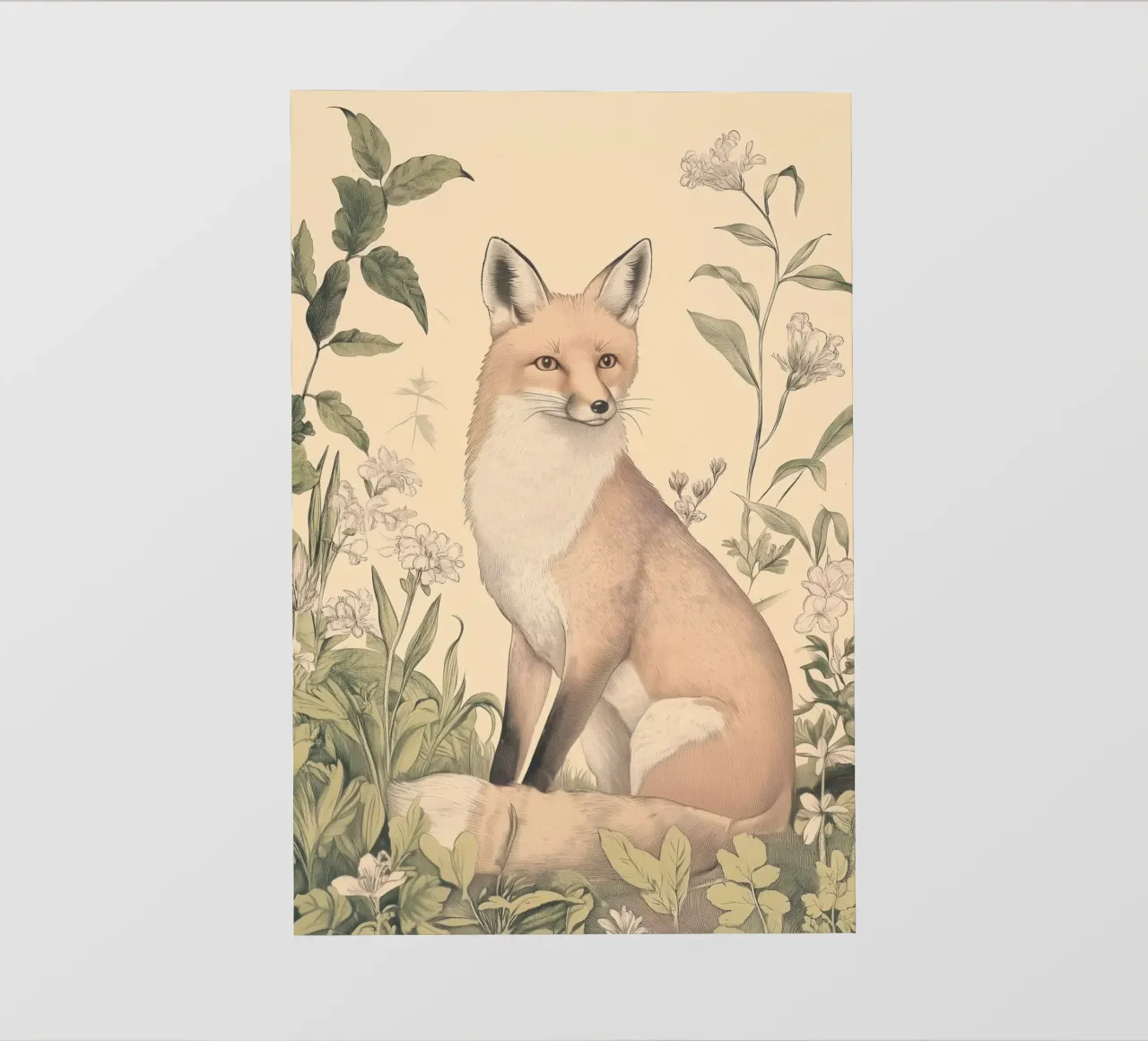 Illustrazione della volpe in Wild Botanical telo in pvc da Melloi Art Print