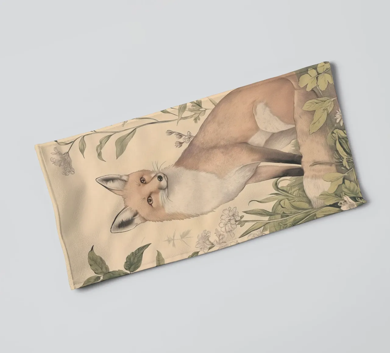 Ilustración de un zorro en Wild Botanical toalla de baño de Melloi Art Print