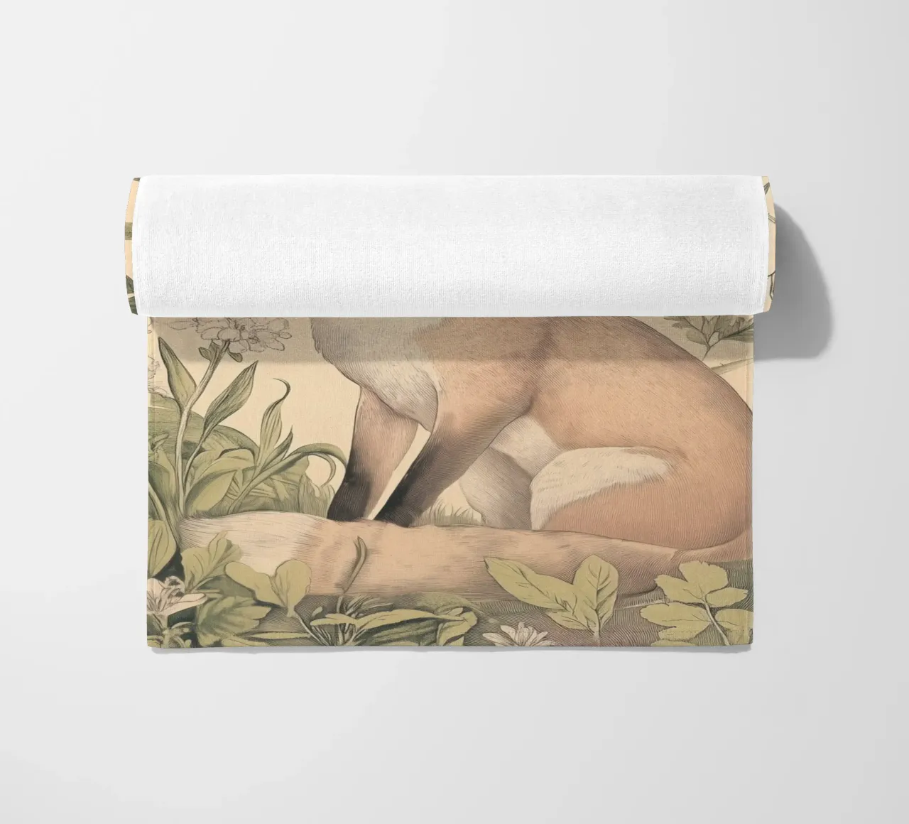 Illustrazione della volpe in Wild Botanical telo mare da Melloi Art Print