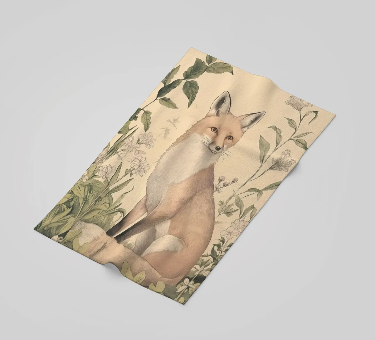 Illustrazione della volpe in Wild Botanical telo mare da Melloi Art Print