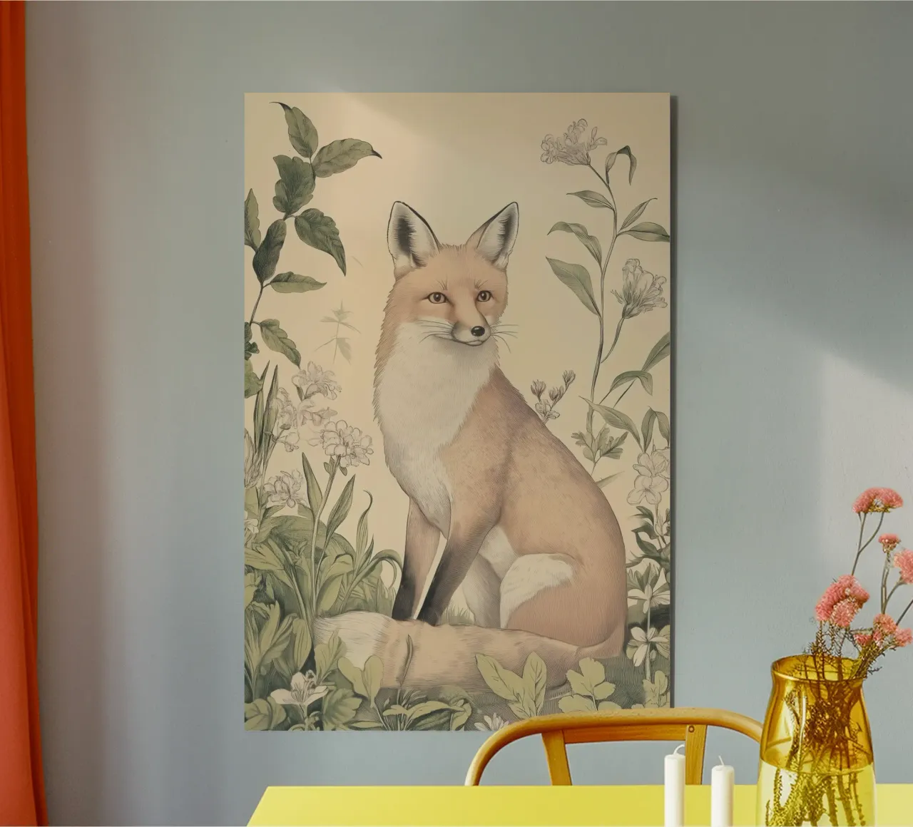 Illustrazione della volpe in Wild Botanical alluminio dibond da Melloi Art Print