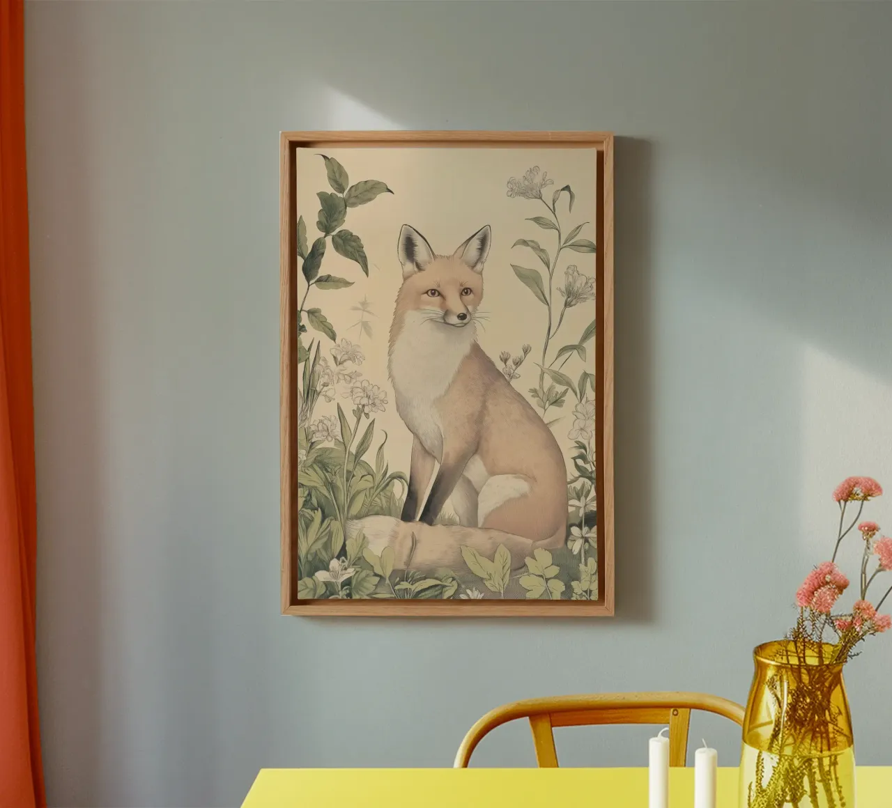 Ilustración de un zorro en Wild Botanical lienzo con Marco flotante de Melloi Art Print