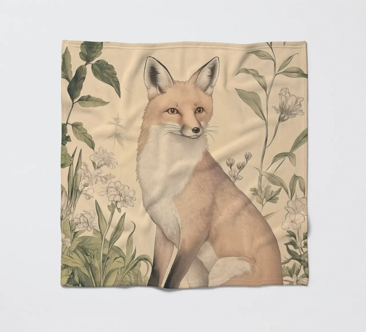 Illustrazione della volpe in Wild Botanical coperta in pile da Melloi Art Print