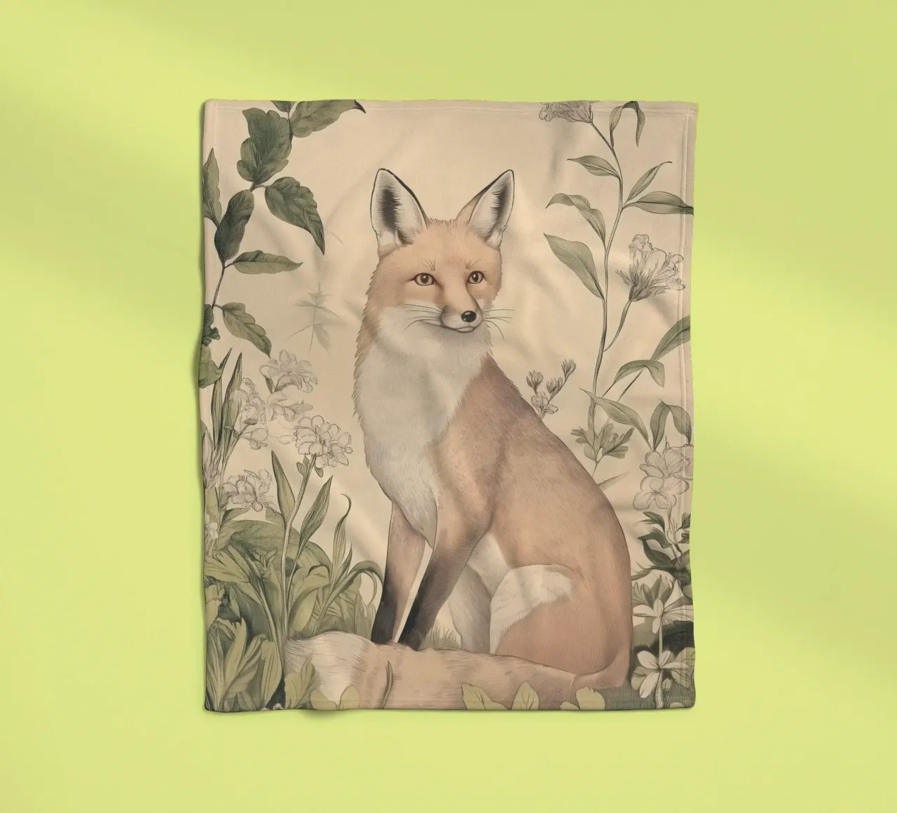 Illustrazione della volpe in Wild Botanical coperta in pile da Melloi Art Print