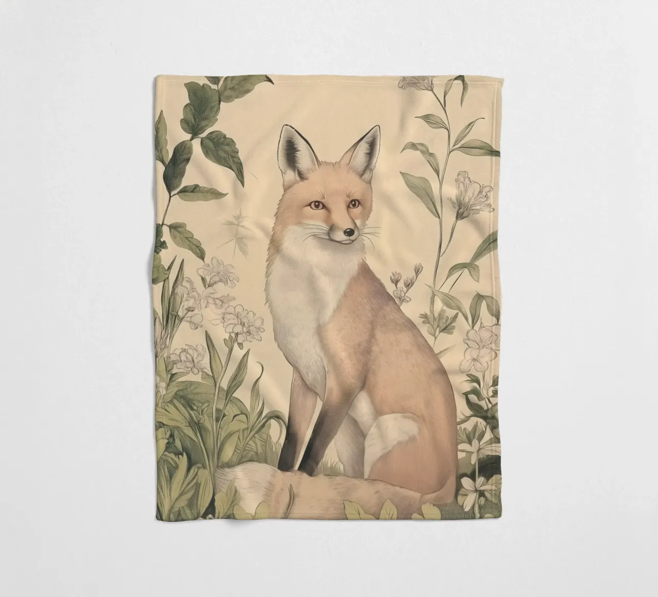 Illustrazione della volpe in Wild Botanical coperta in pile da Melloi Art Print