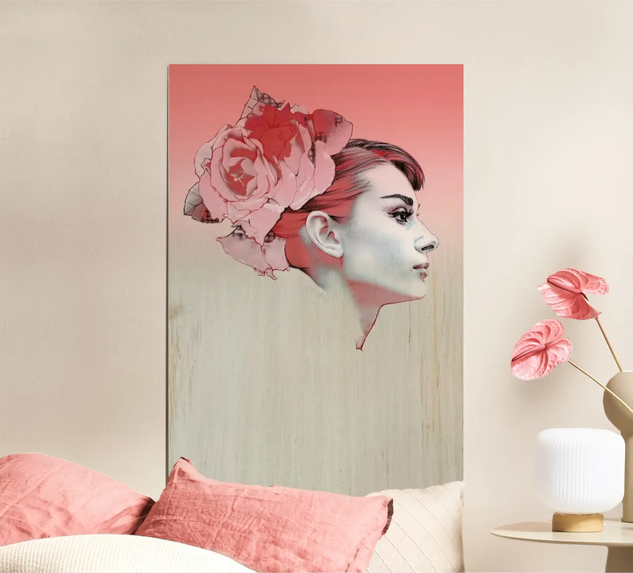 Illustrazione collage di Audrey Hepburn poster con telaio in alluminio da Susana Miranda ilustracion