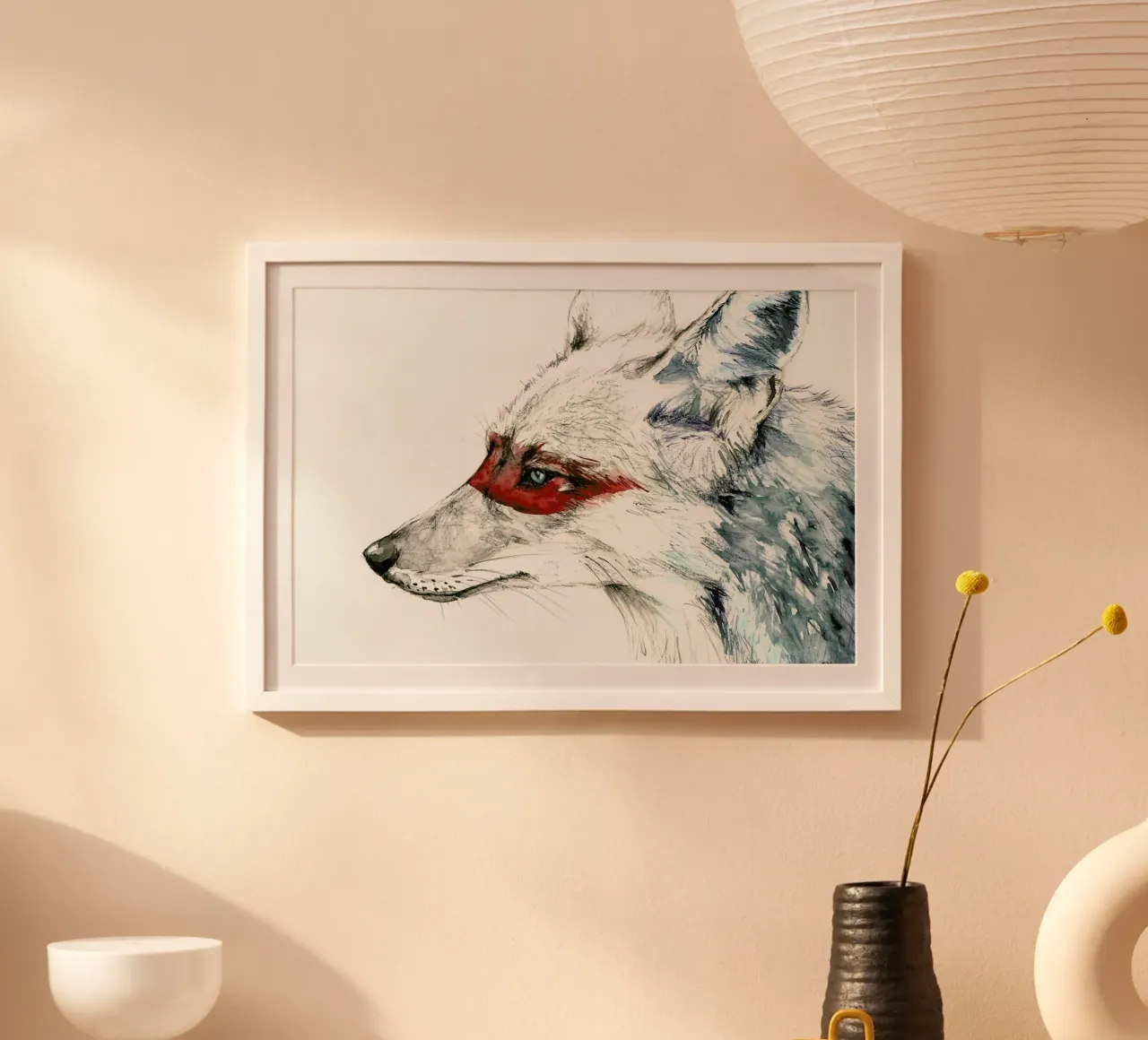 Disegno del coyote poster con telaio in alluminio da Susana Miranda ilustracion