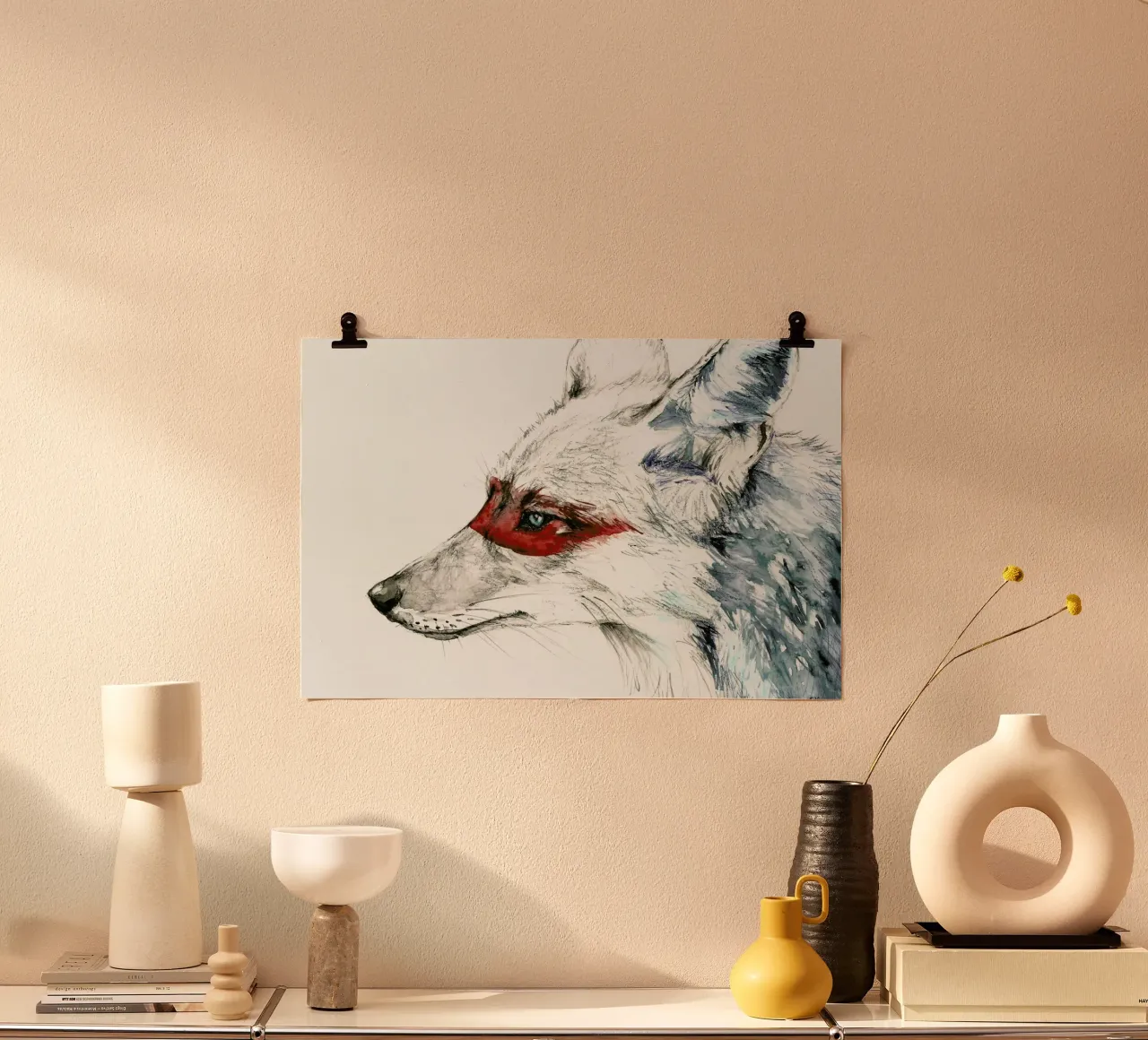 Disegno del coyote poster con telaio in alluminio da Susana Miranda ilustracion