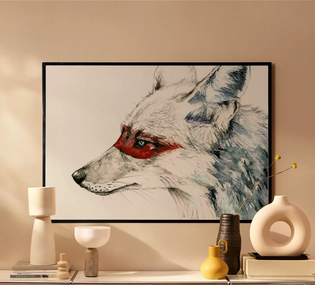 Disegno del coyote poster con telaio in alluminio da Susana Miranda ilustracion