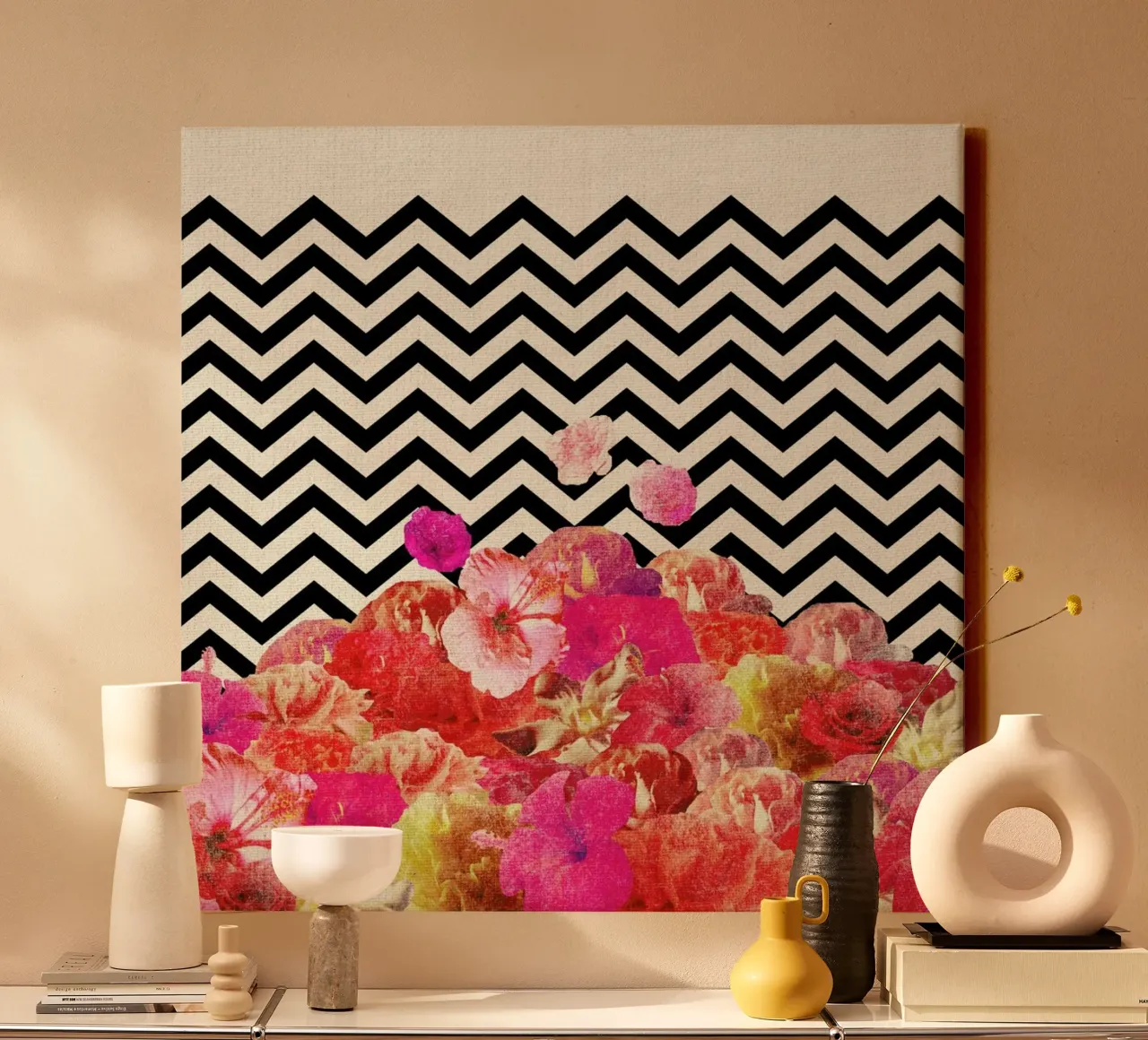 Chevron Flora II tela con Cornice a cassetta da Bianca Green