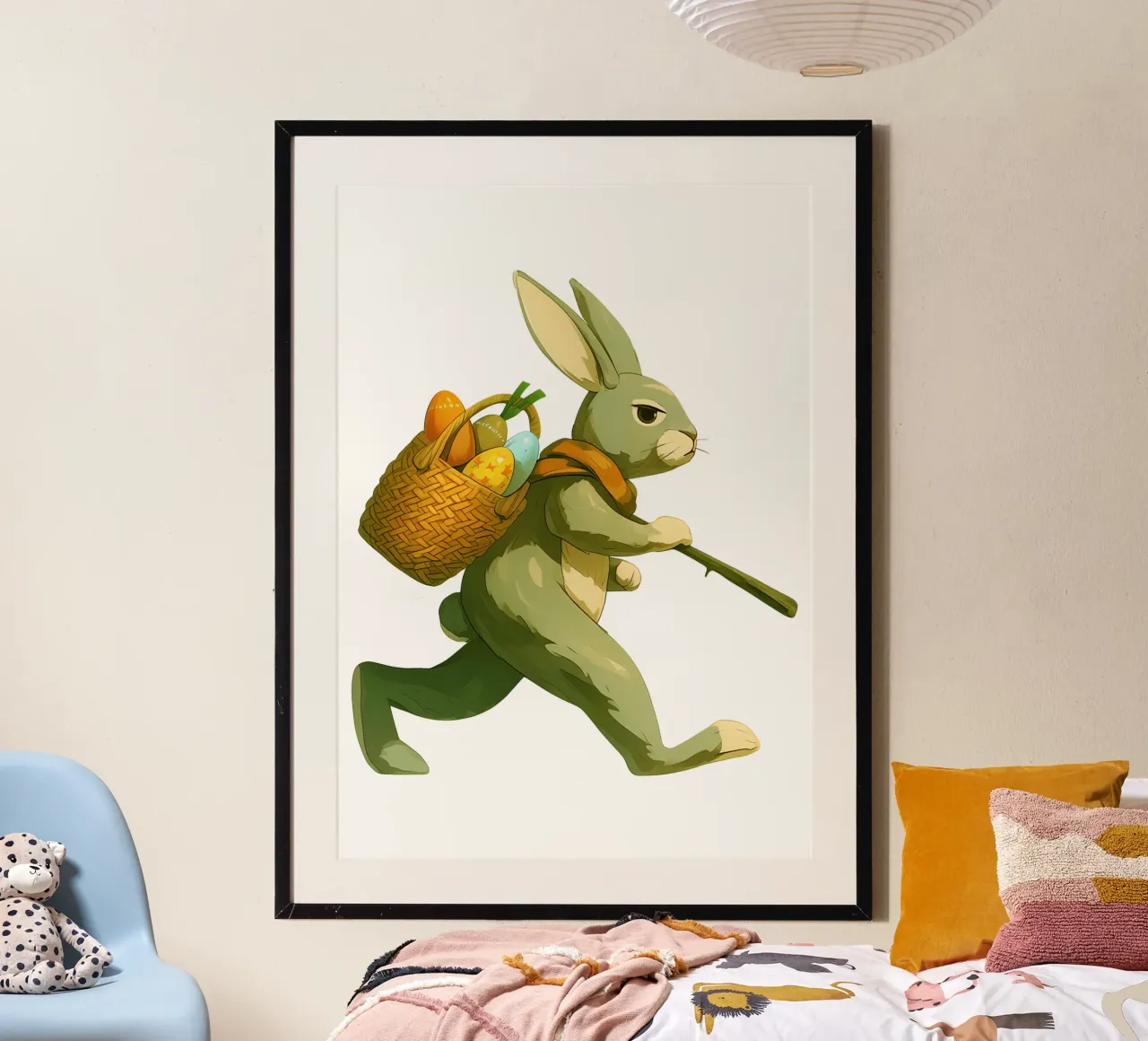 Conejo de Pascua con cesta Trending Now poster con marco de plástico de Urban Life