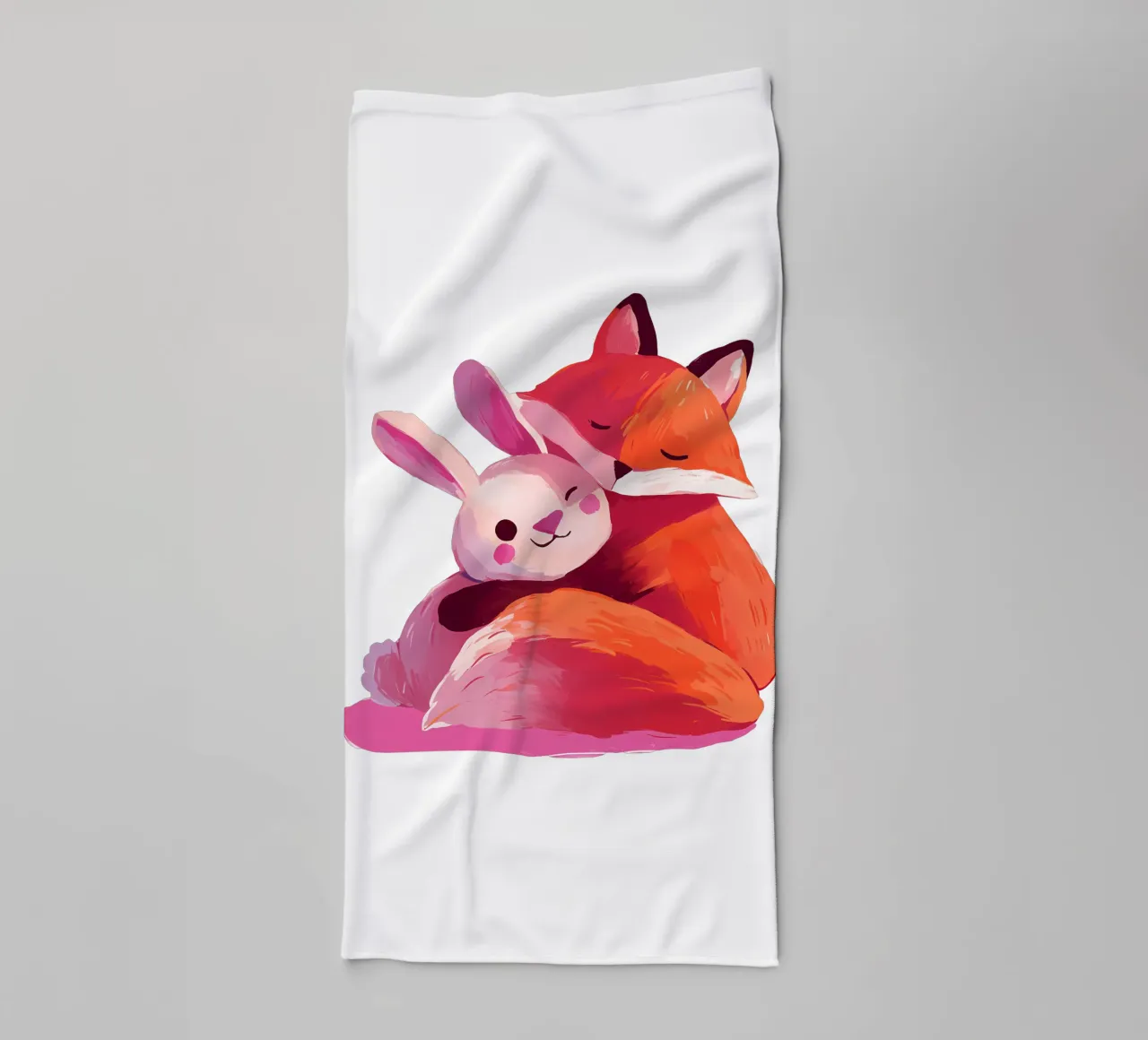 Fox and Rabbit Hugging Trending Now towel by Urban Life