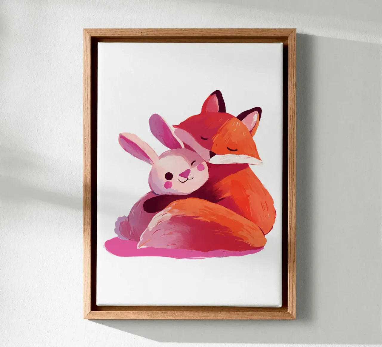 Fox and Rabbit Hugging Trending Now canvas with Floater frame by Urban Life