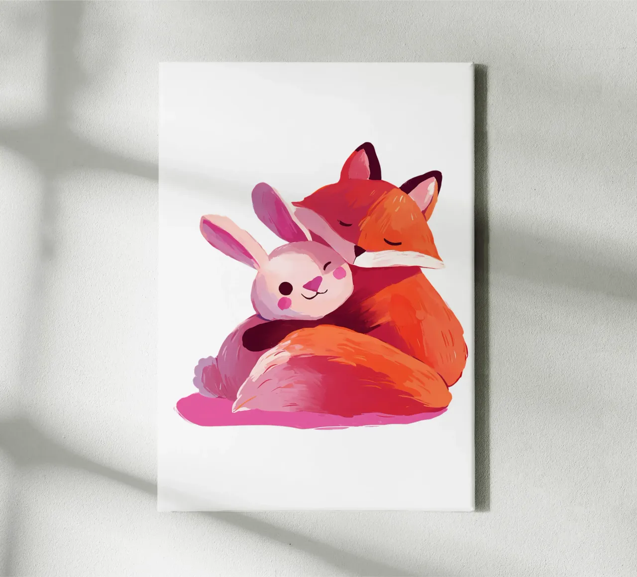 Fox and Rabbit Hugging Trending Now canvas with Floater frame by Urban Life