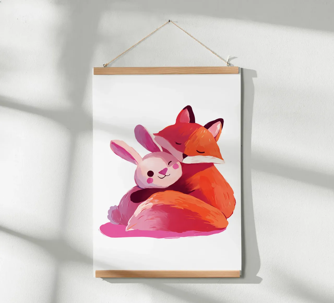 Volpe e coniglio che si abbracciano Trending Now poster con telaio in plastica da Urban Life