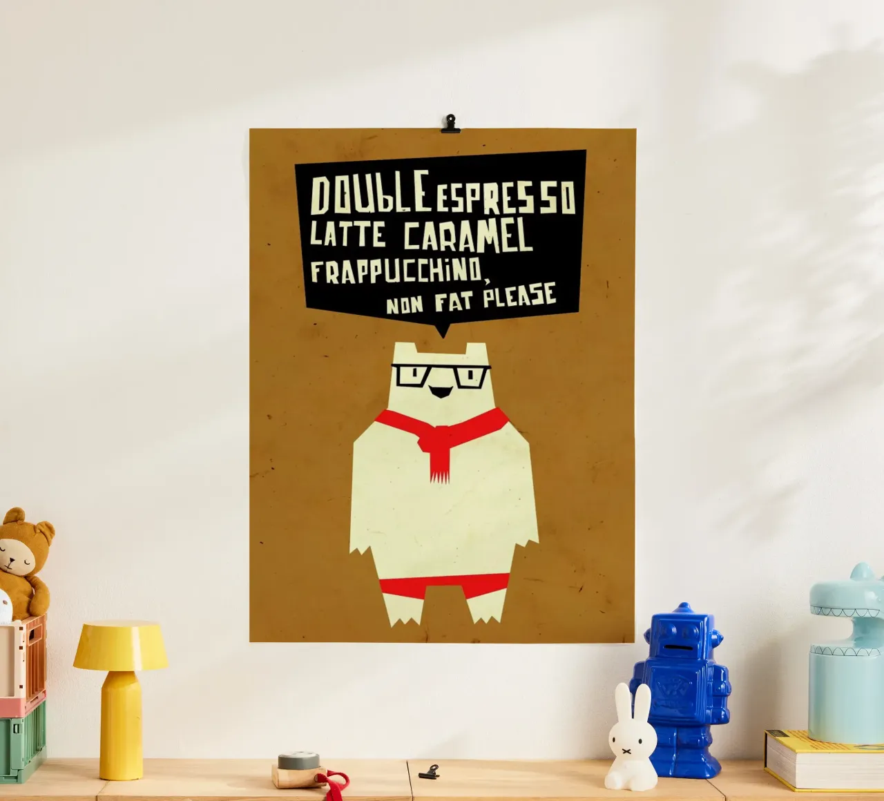 Yeti wants coffee poster con telaio in plastica da Yetiland