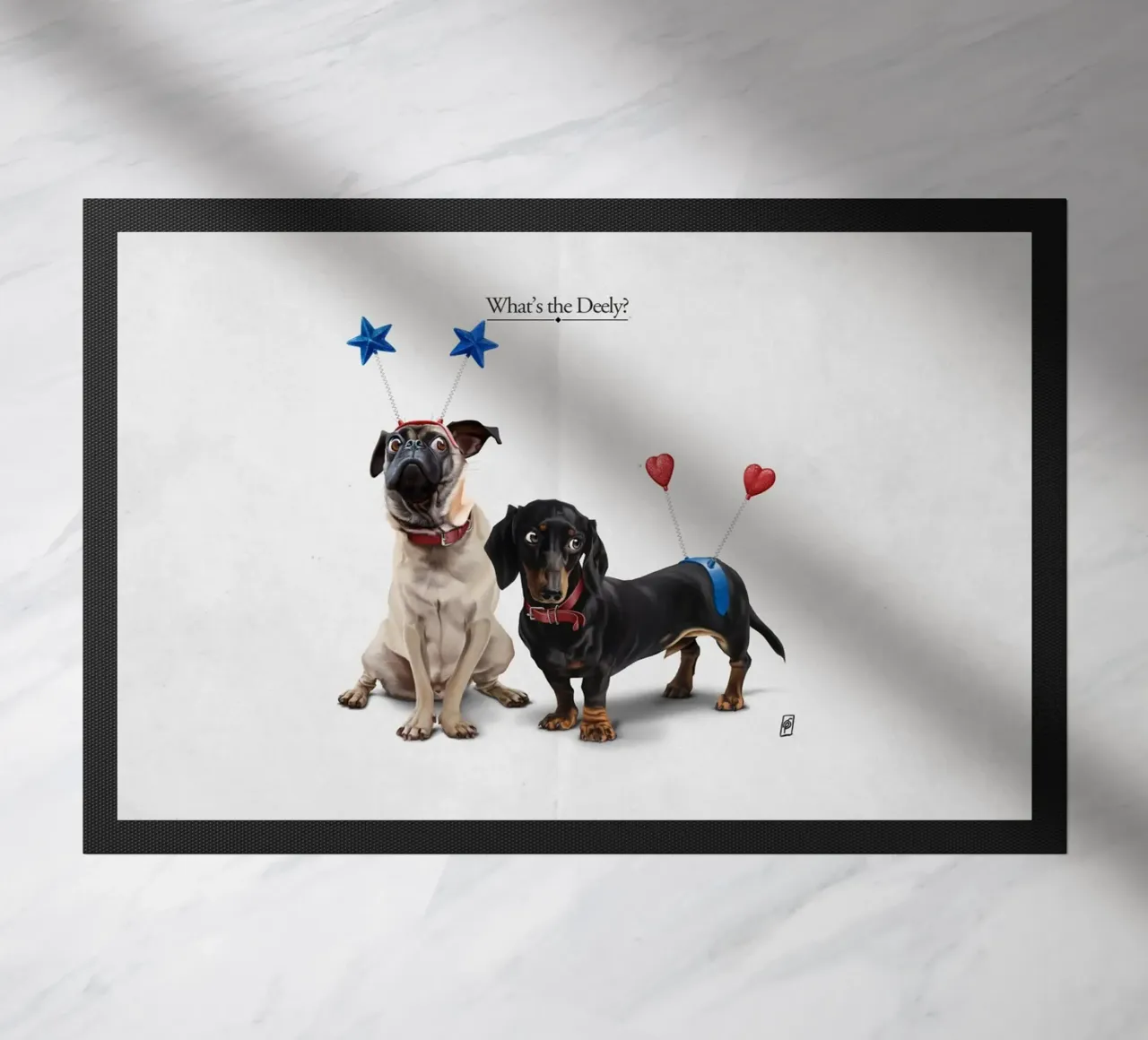 What's the Deely? (Titled) doormat by Rob Art | Illustration
