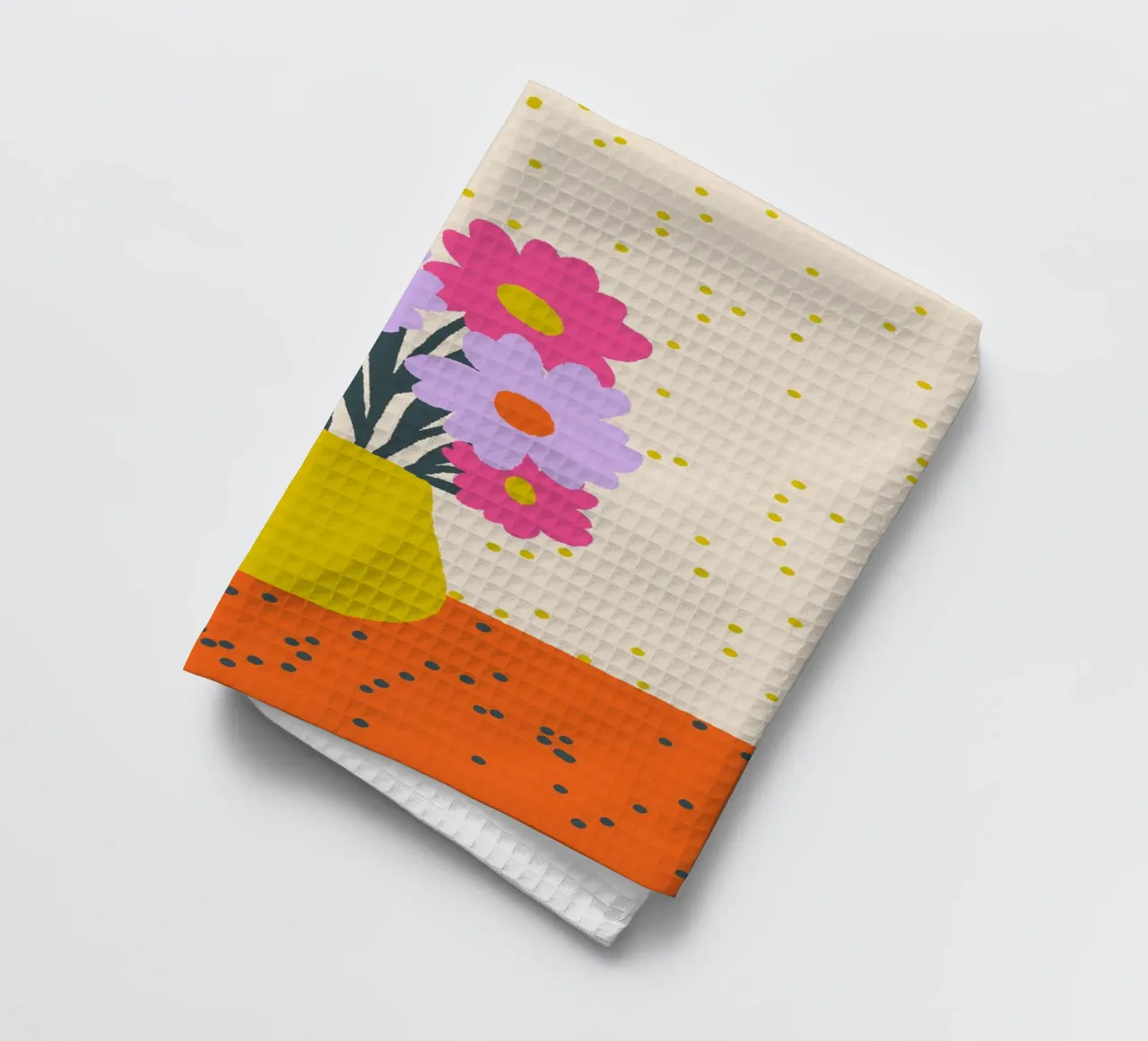 Fleurs dans un vase - orange, jaune, lavande, rose torchon de Wackapacka