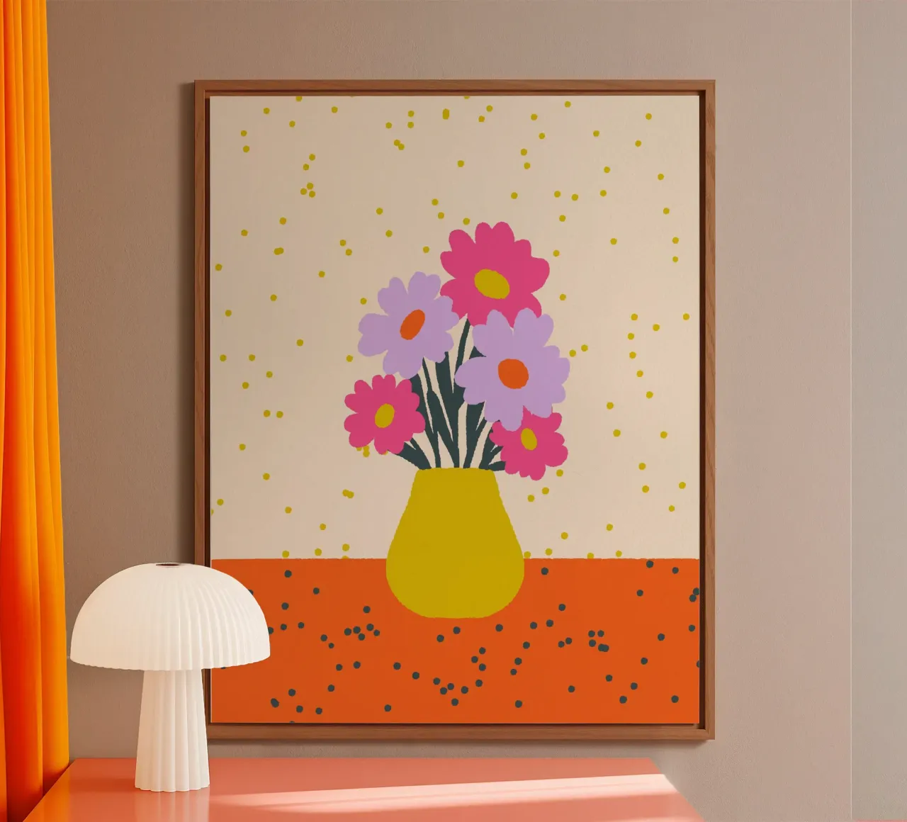 Flowers in a vase - orange, yellow, lavander, pink alu-dibond by Wackapacka