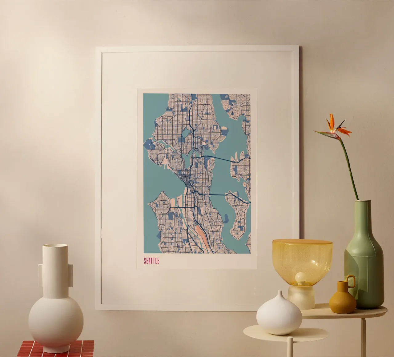 Seattle - Tra acqua e skyline poster con telaio in alluminio da MOOODZART
