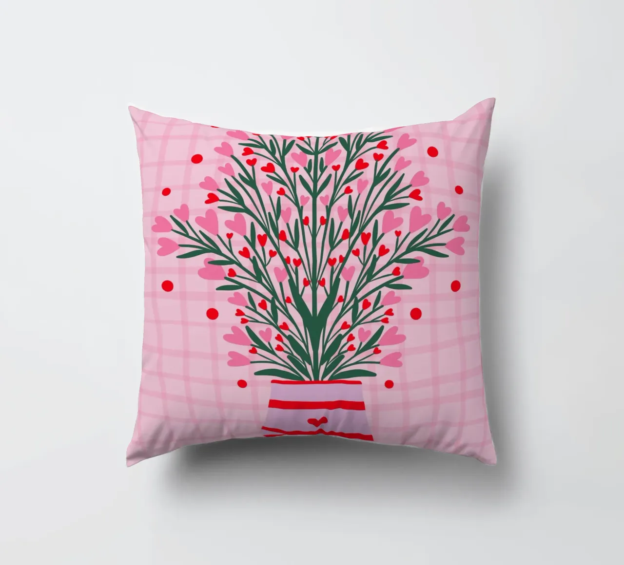 Fiori a cuore in un vaso cuscino da Wackapacka