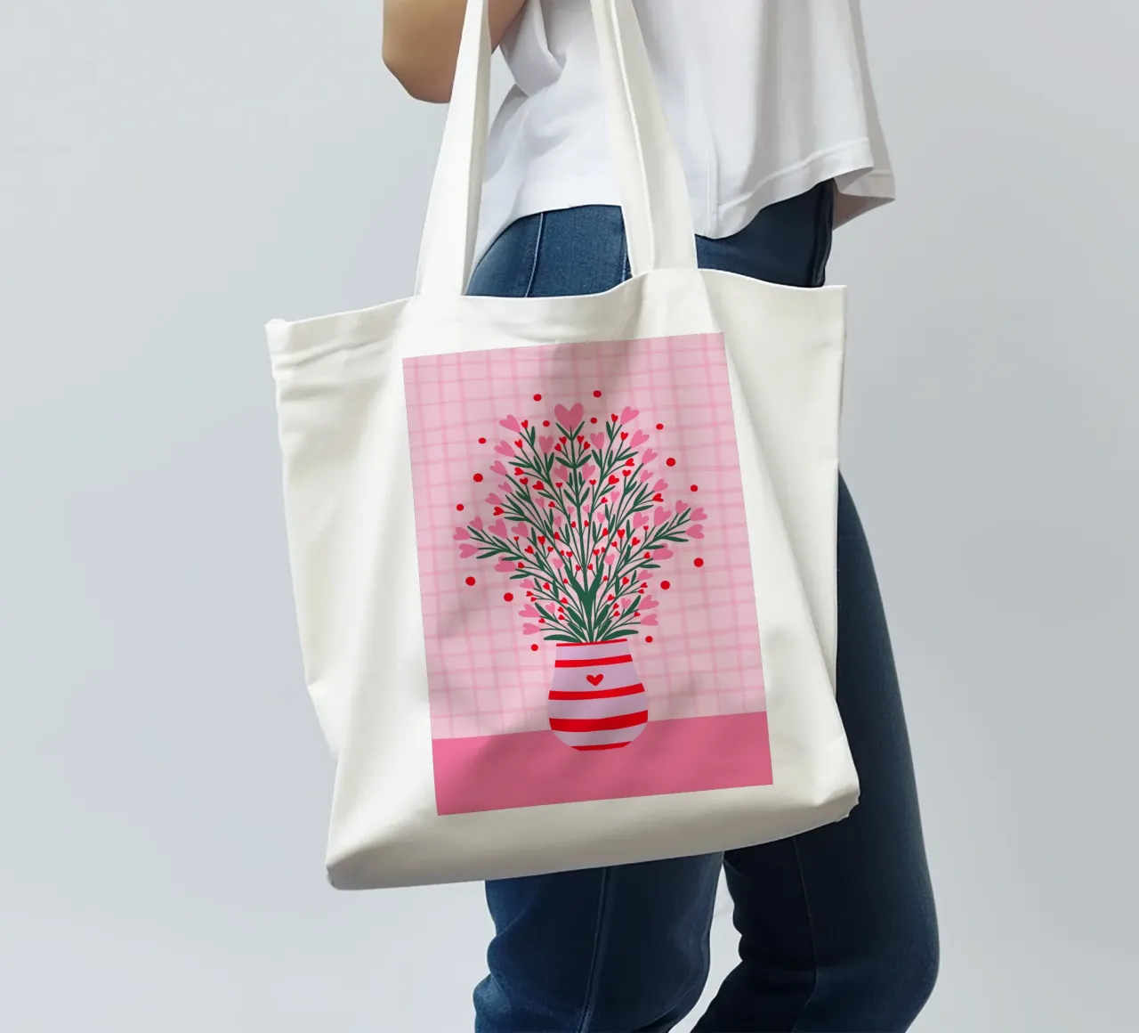 Fiori a cuore in un vaso borsa in juta da Wackapacka