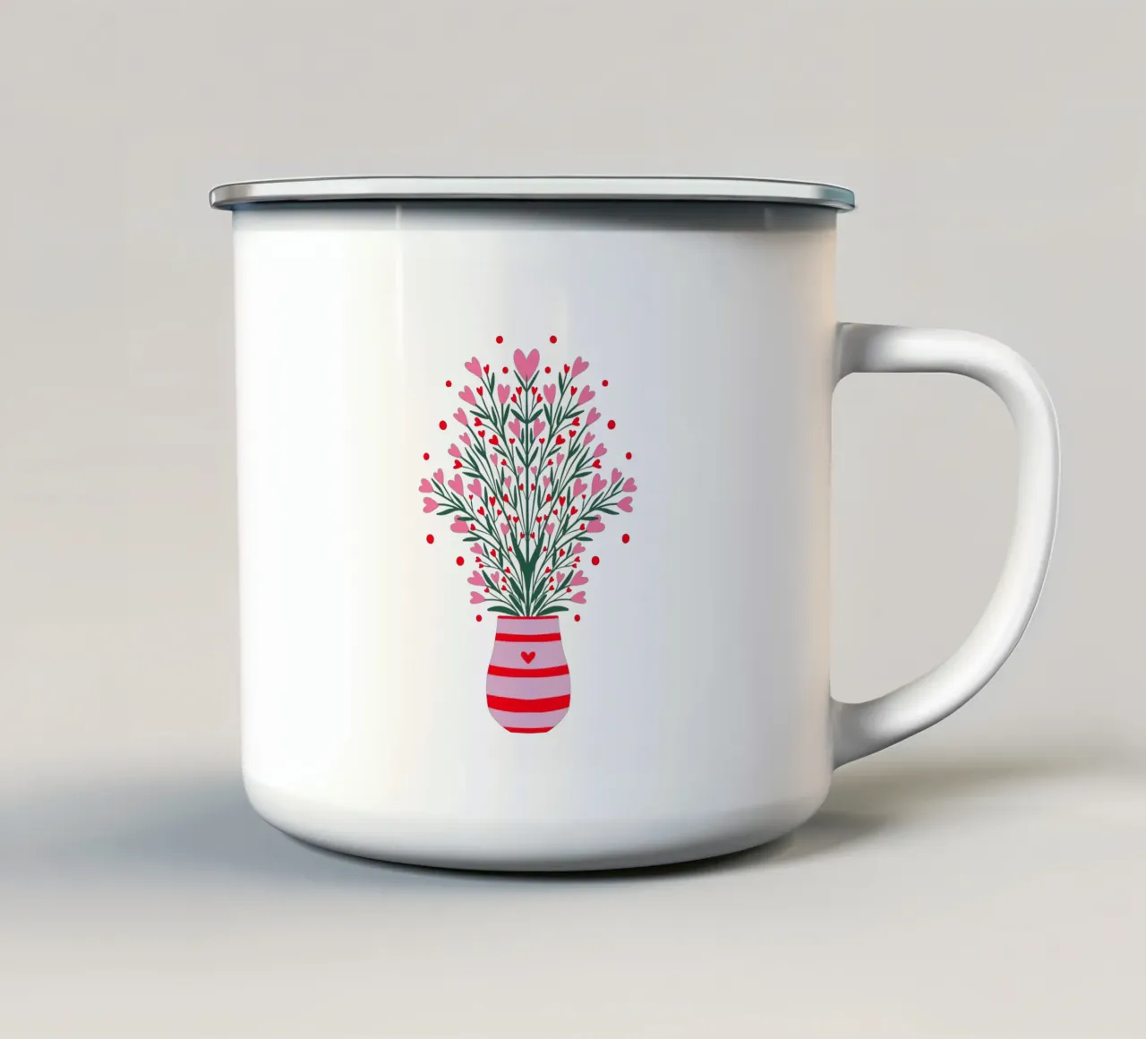 Fiori a cuore in un vaso tazza in smalto da Wackapacka