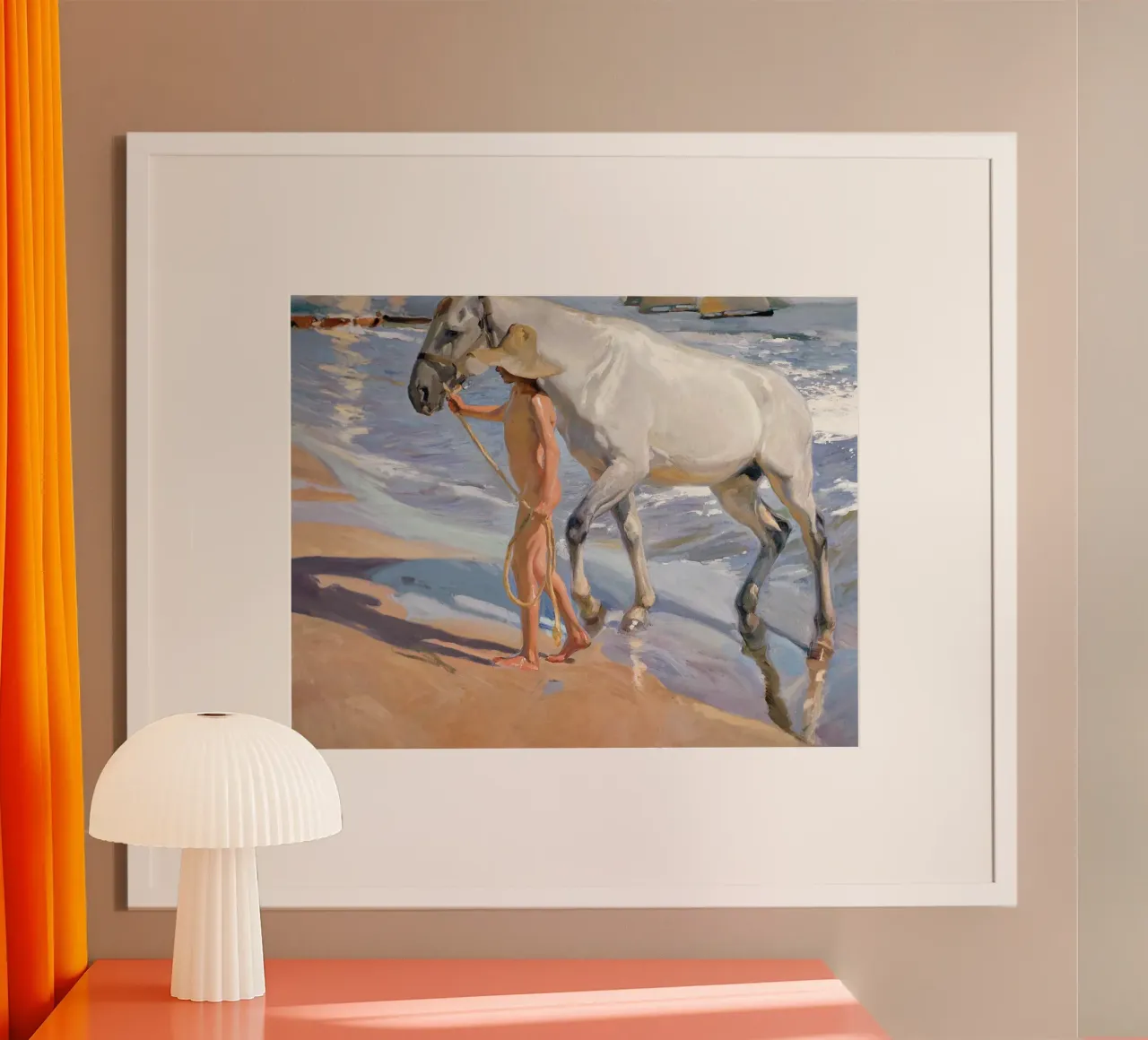 Joaquin Sorolla - Das Baden eines Pferdes Poster mit Kunststoffrahmen von ARTOTHEK