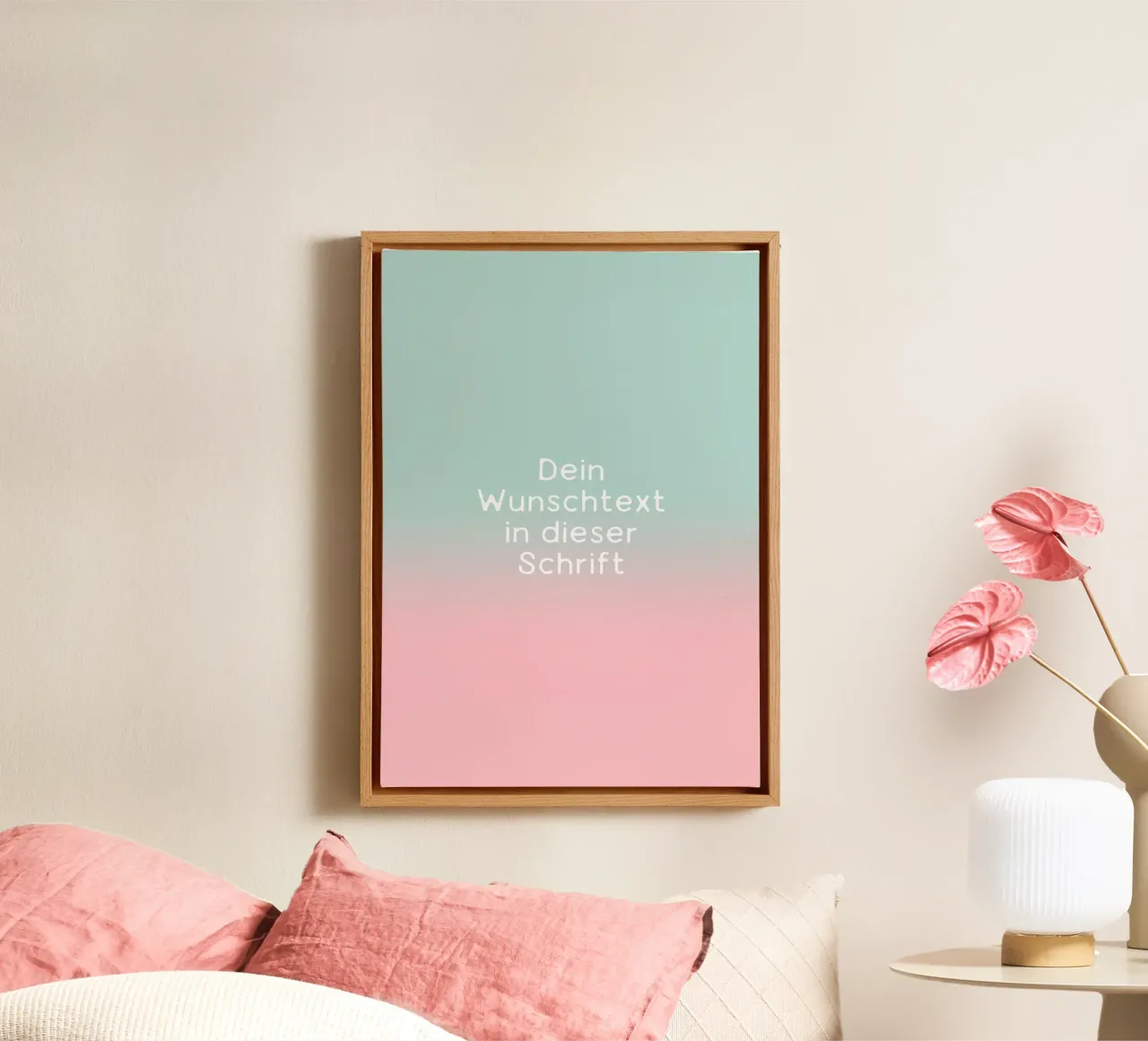 Wunschtext Gradient Türkis Rosa Pastell tela con Cornice a cassetta da BAINAI