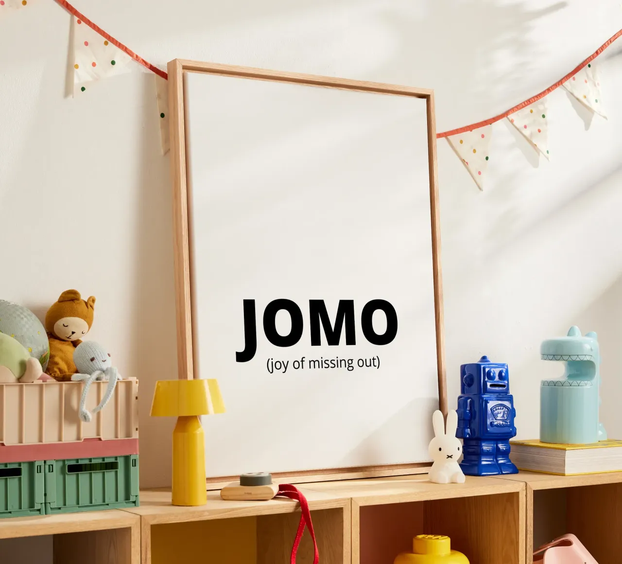 JOMO (joy of missing out) Leinwand mit Schattenfugenrahmen von Magnific