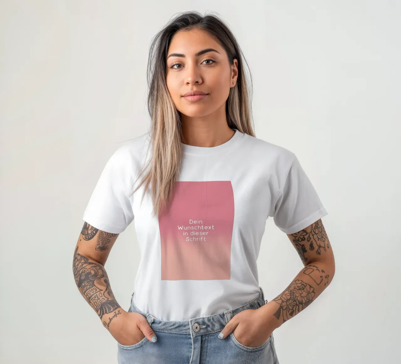 Wunschtext Gradient Rot Rosa Pastell t-shirt da BAINAI