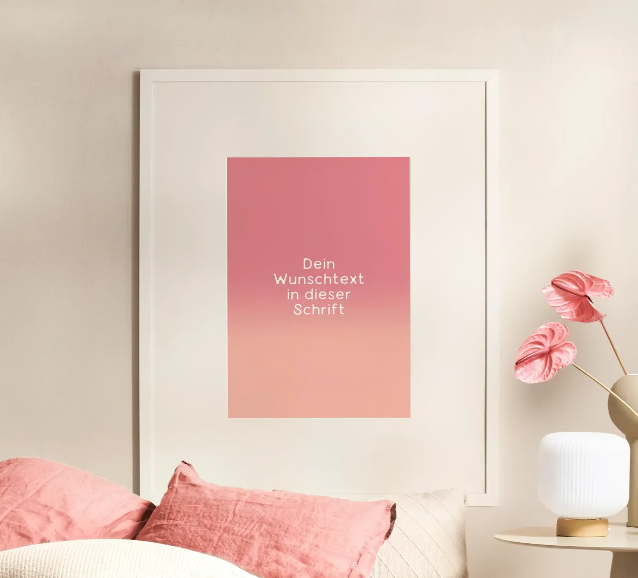 Wunschtext Gradient Rot Rosa Pastell poster con telaio in alluminio da BAINAI