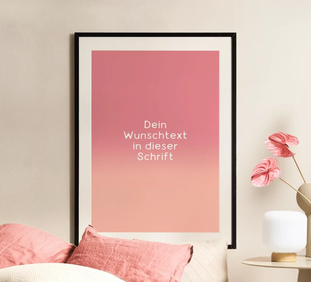 Wunschtext Gradient Rot Rosa Pastell poster con telaio in alluminio da BAINAI