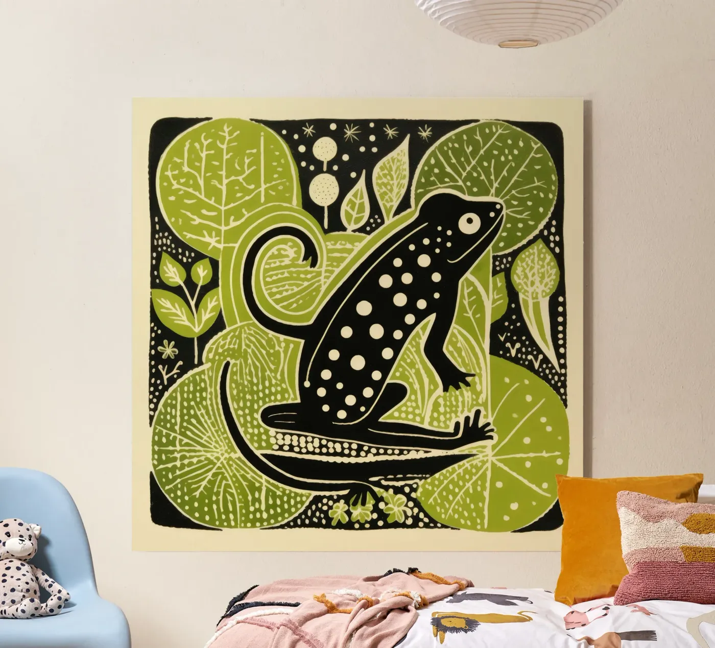 Green Newt acryl van Minimal Animal Art